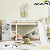 Bellemave® Twin Size Low Loft Bed with Two Drawers and Slide - Bellemave